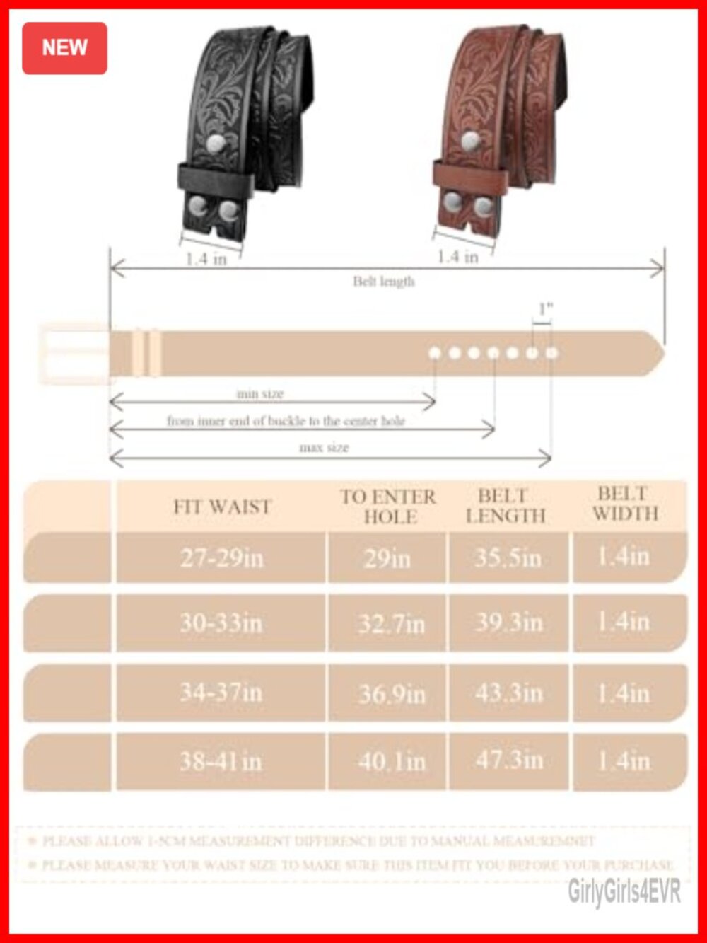 2 Pack Western Belt Strap Without Buckle 1.5" PU Leather Unisex